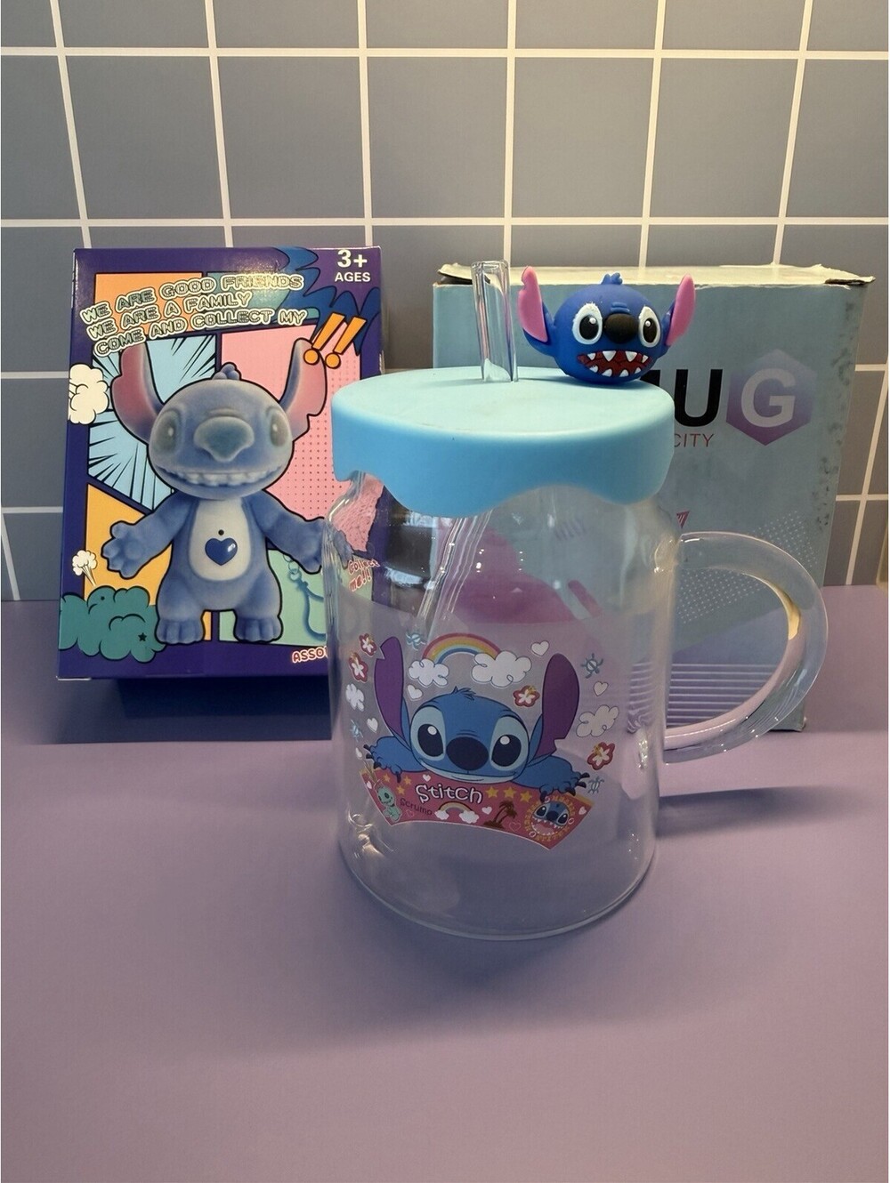 Stitch Bundle Voice Recording Keychain Glass Tumbler Cup With Straw Lilo Gift